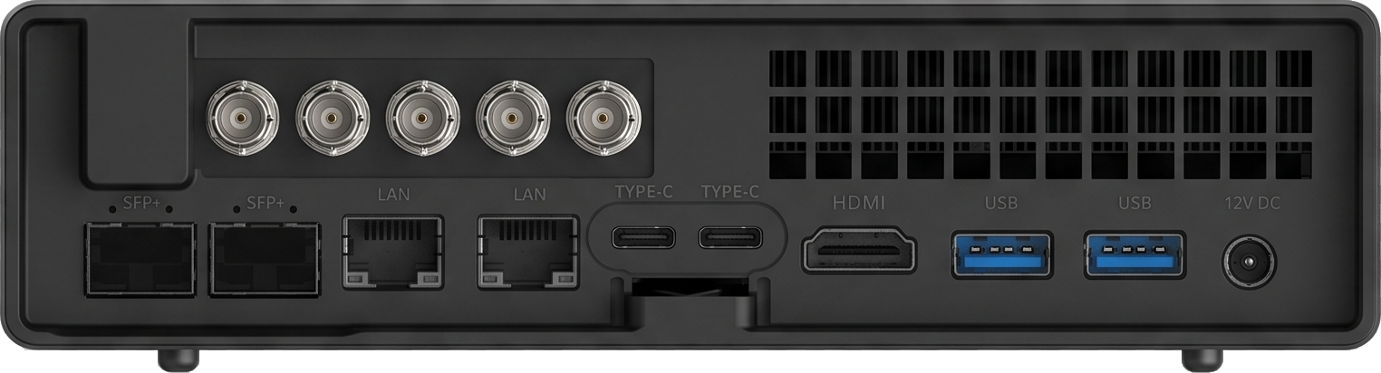 Compact SDI codec rear panel with SDI, SFP+ and LAN connectors
